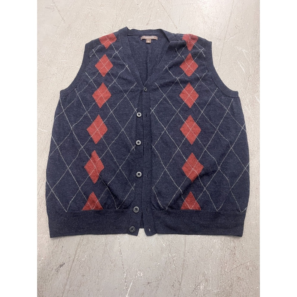 Nordstrom Cardigan Sweater Vest Men XL Multi Argyle Button Front Classic Outdoor